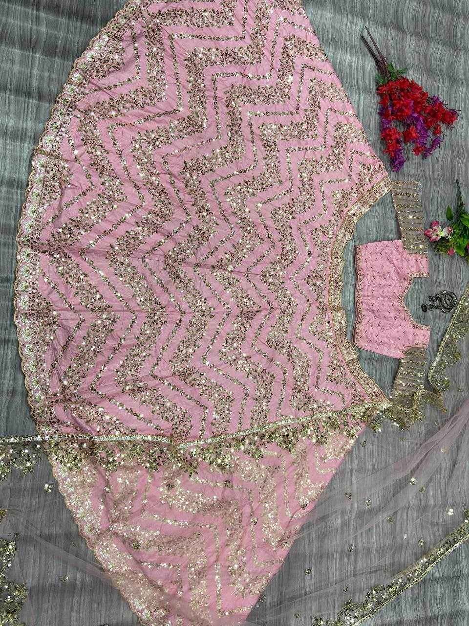 Chinon Silk Thread Work Sequins Lehenga With Cancan - MYLUXURY LANE ENTERPRISE